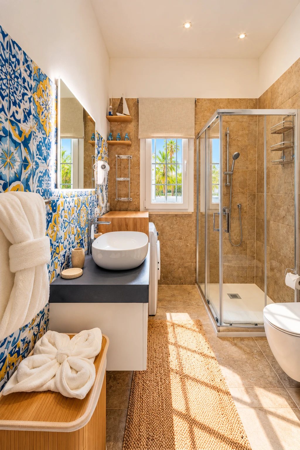 Bathroom with majolica tiles and shower at Rifugio sul Mare