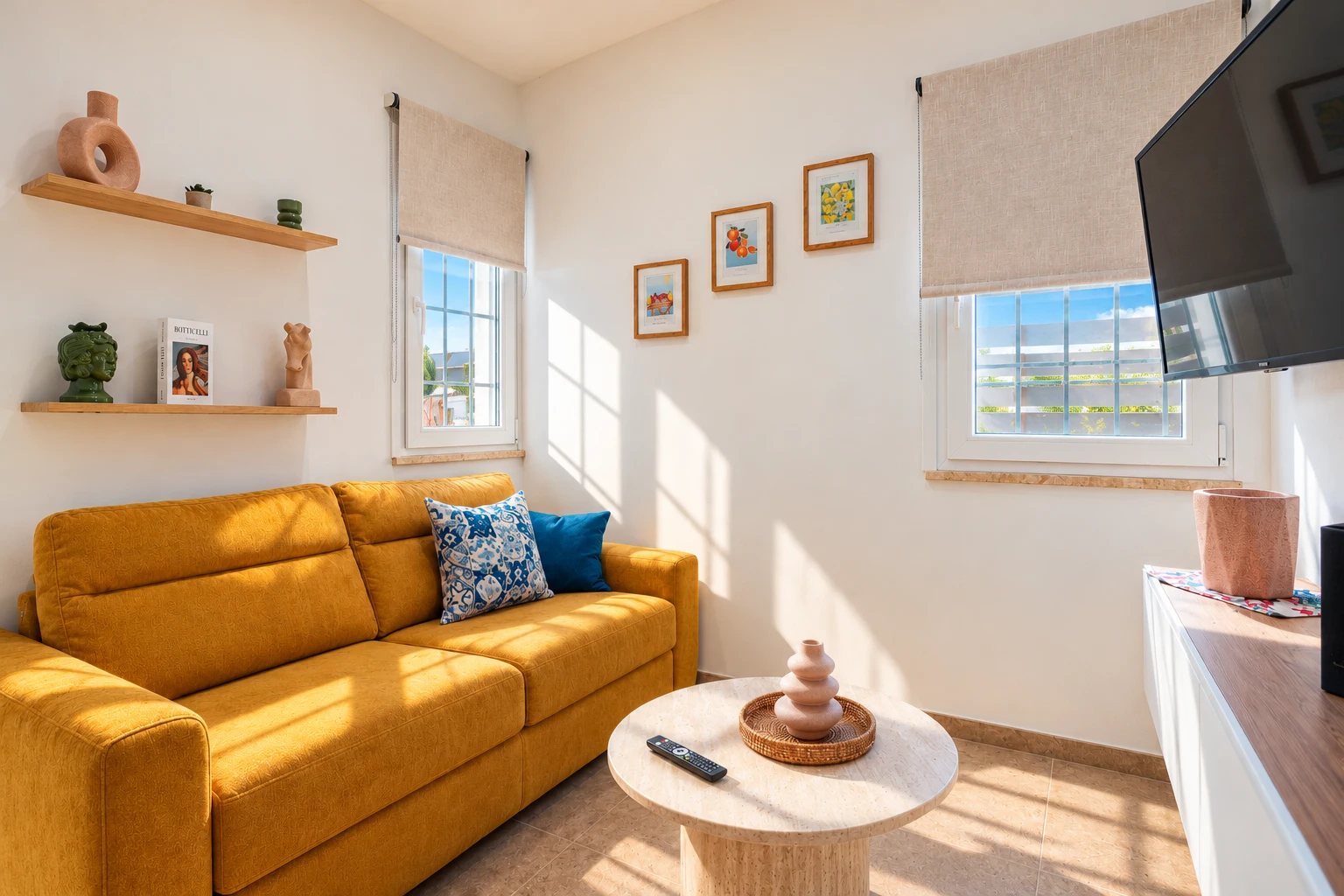 Living room with sofa bed and TV at Rifugio sul Mare